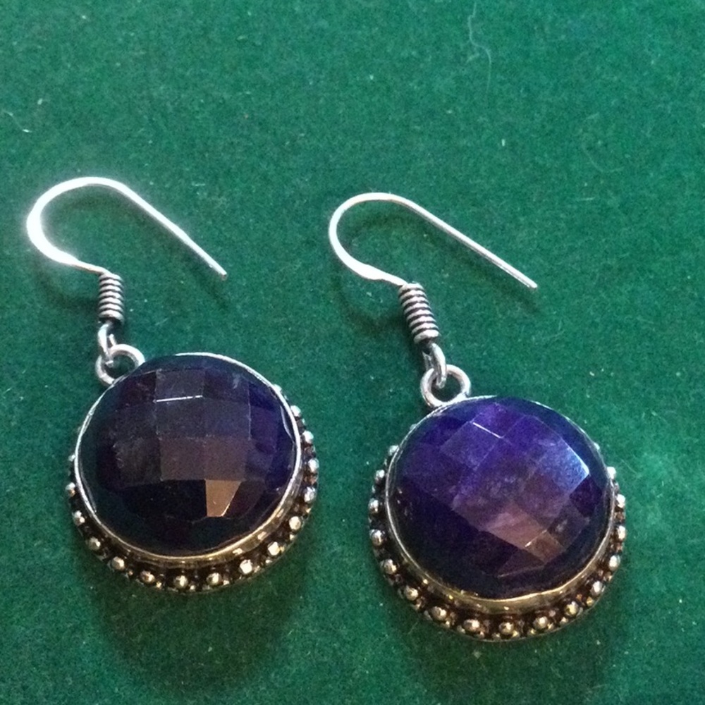 Genuine Faceted Sapphire Earrings - Picture 3 of 10
